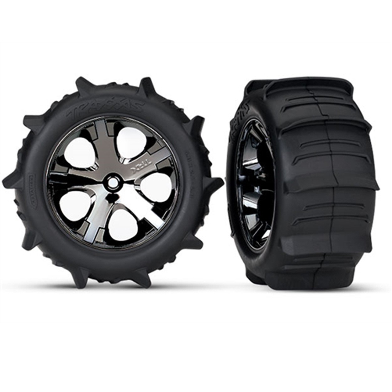 Traxxas 3776 - Paddle Tires, 2.8" All-Star Wheels, Chrome, 2WD Electric Rear (2)