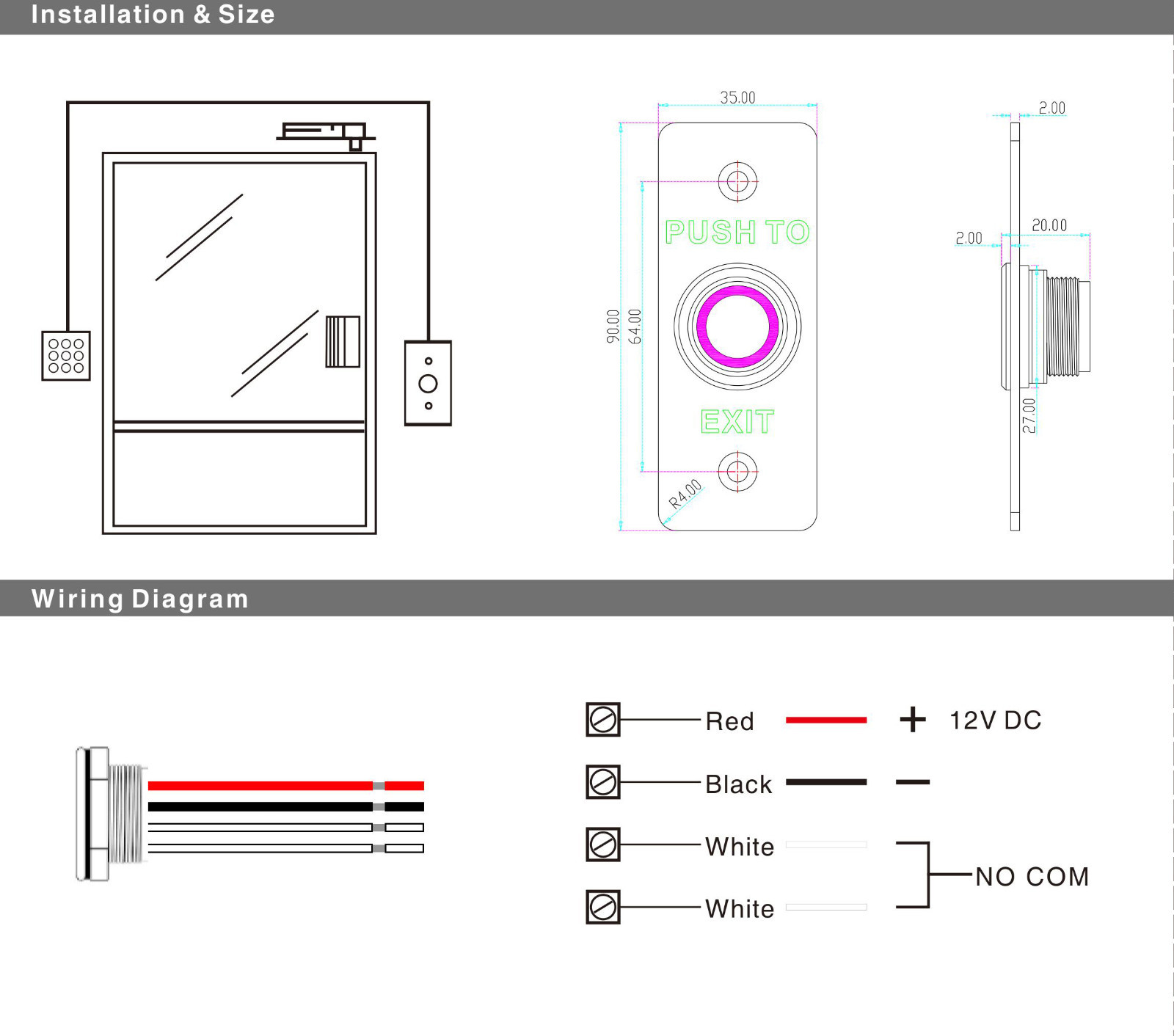 Piezoelectric Exit Button Stainless Steel Home Switch Panel For Access Control
