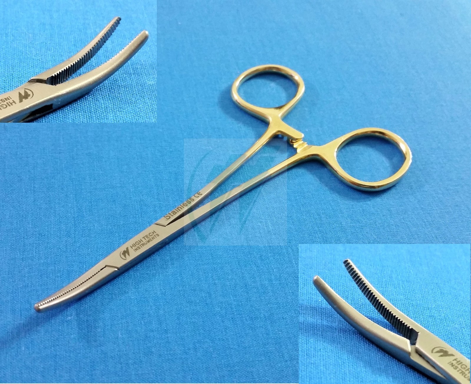 GOLD HANDLE FULL SERRATED DOG CAT HAIR PULLER HEMOSTAT 5" CURVED STAINLESS STEEL