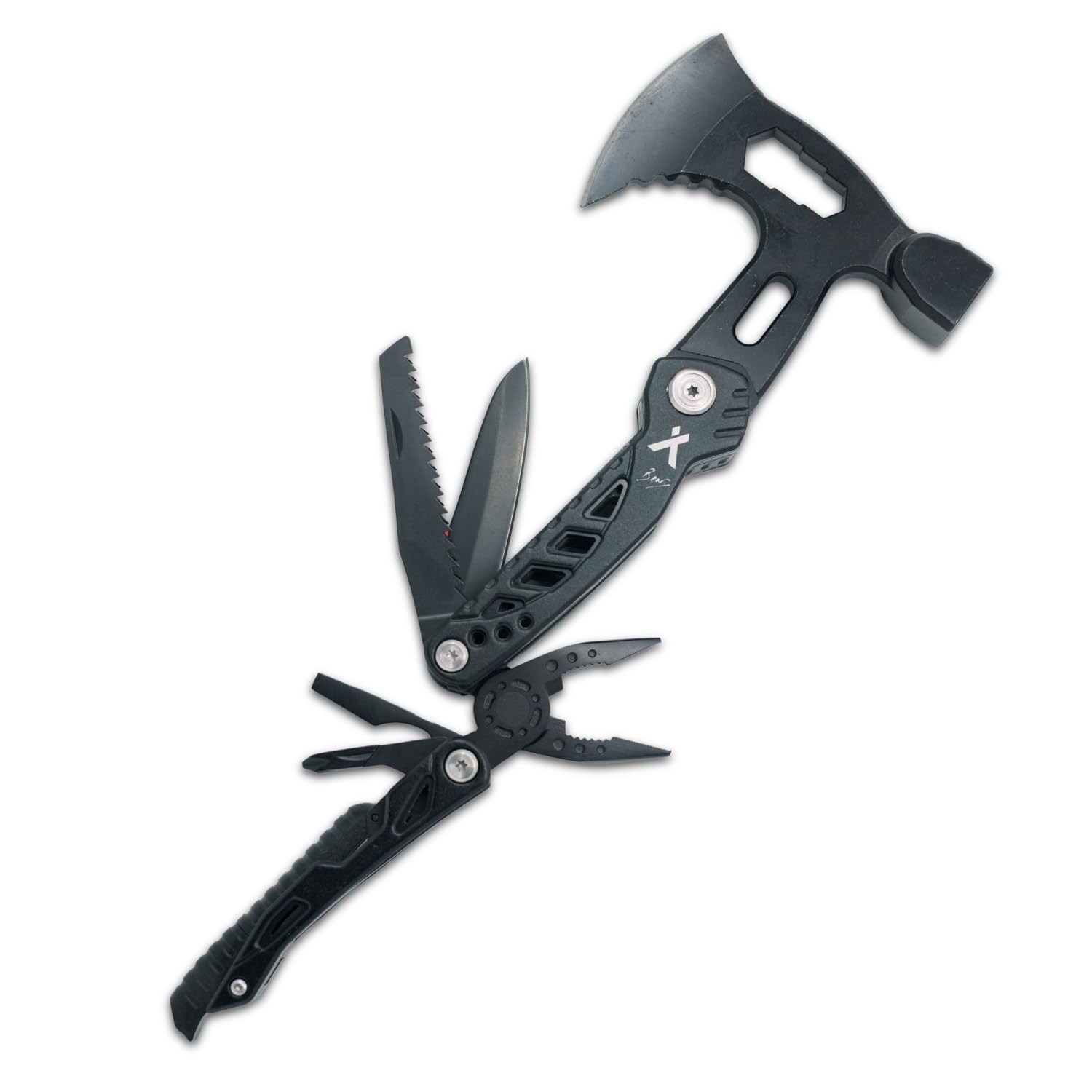 Axe Multitool Hammer - With Knife, Bottle Opener, Hatchet, Nylon Sheath, Saw,...