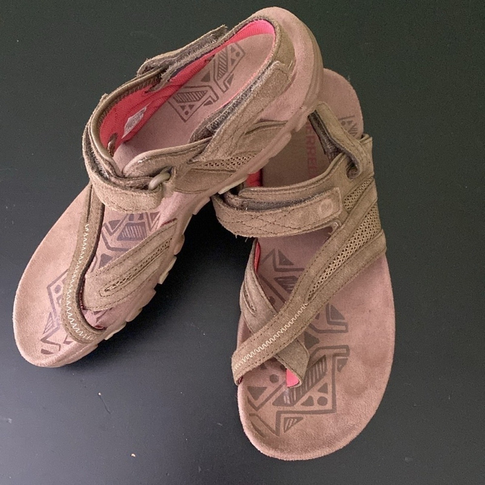 Merrell Kangaroo Ankle Strap Toe Loop Leather Performance Sandals Brown Size 6