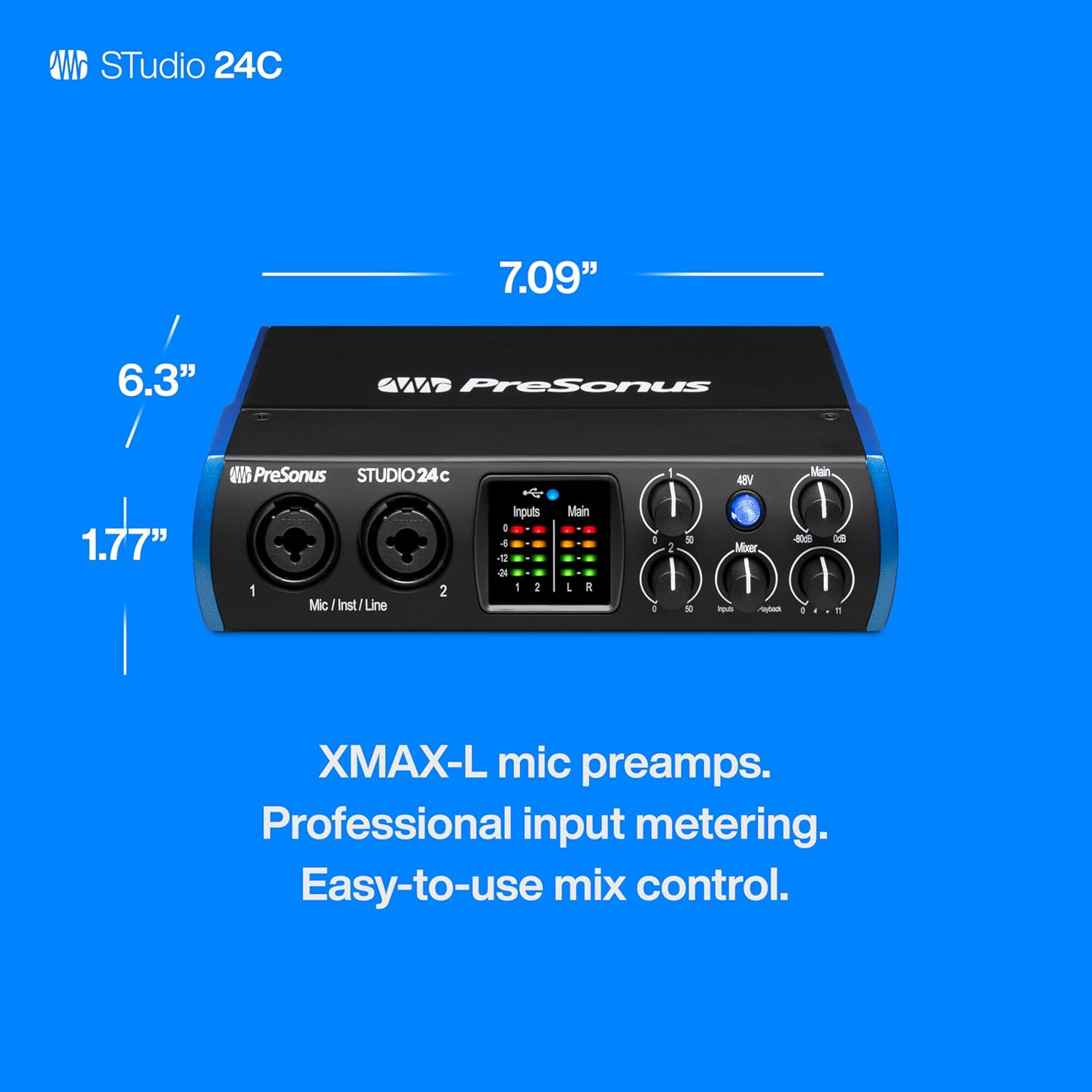 Studio 24C 2X2, 192 Khz, USB Audio Interface with Studio One DAW Recording Softw