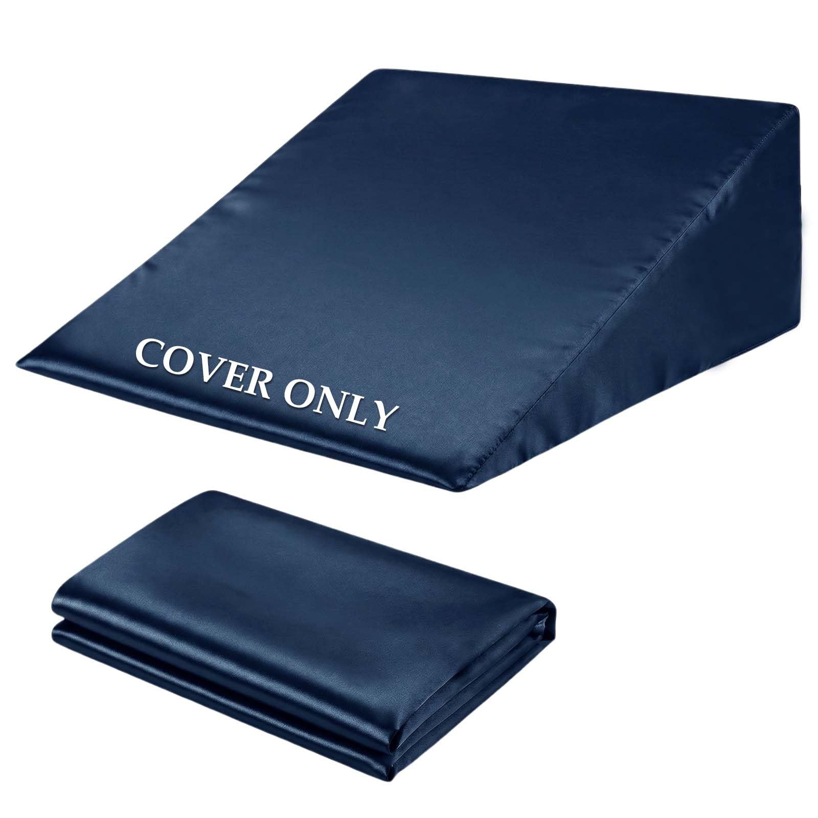 Q&J Fabric Co. Satin Bed Wedge Pillow Cover, Navy Blue Silky & Smooth Wedge P...