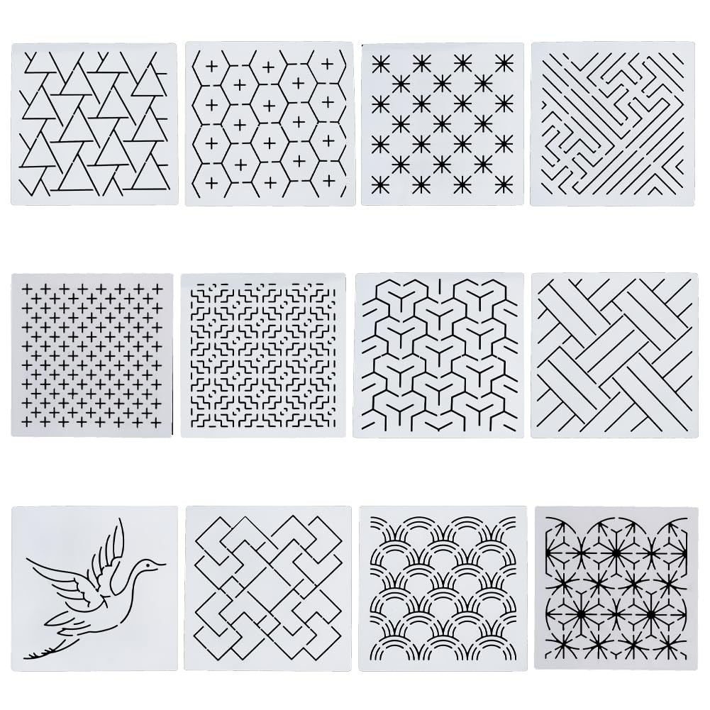 Embroidery Stencils Geometric Sashiko Patterns Acrylic 14x14cm Template Tool