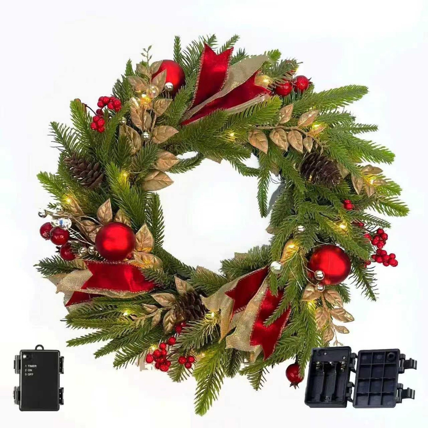 20 Inch Artifical Pre-Lit Christmas Wreaths for Front Door with 50 Warm White...