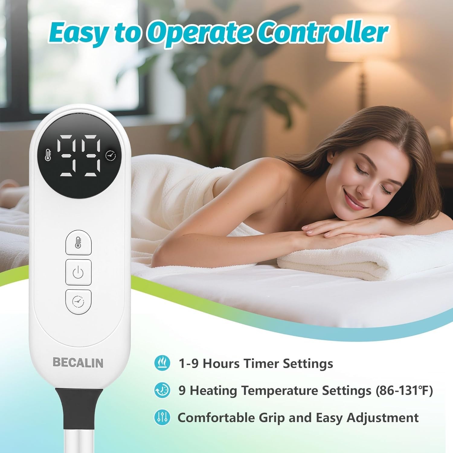 Luxury Massage Table Warmer Pad - 9 Heat Settings, 9-Hour Timer, & Soft Fleece