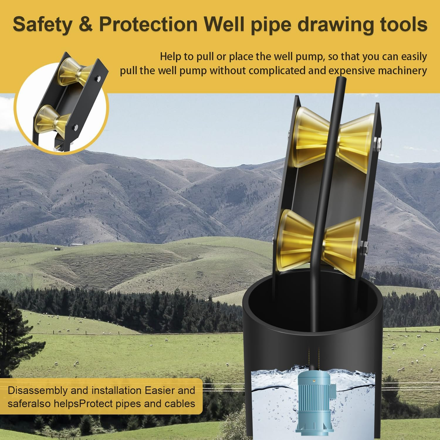 Well Pump Pulling and Installing Assist Tool, for Wire, Cable, Poly Pipe | Assis
