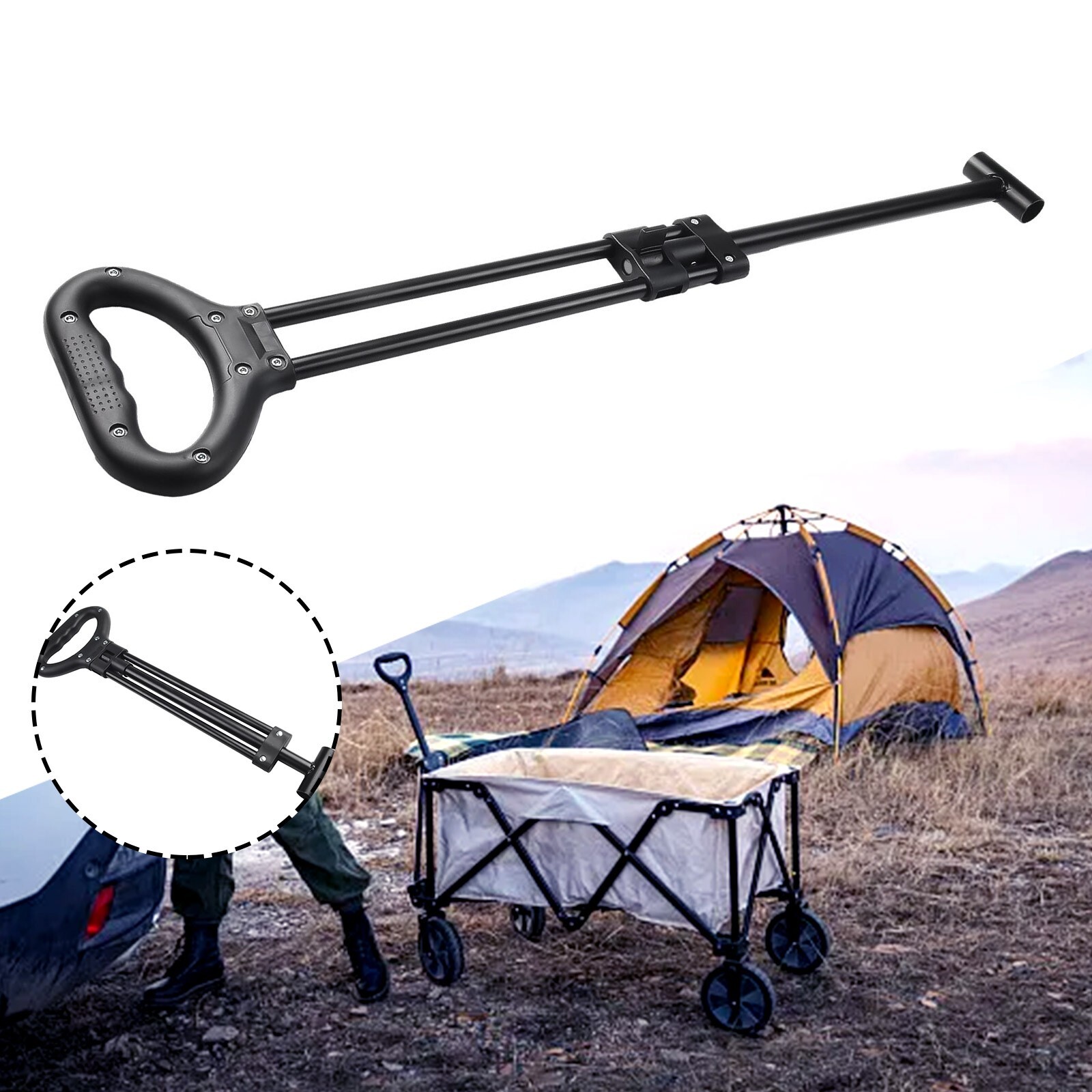 Wagon Cart Pull Handle Spare Replacement Telescoping Rod For Camping Trolley New