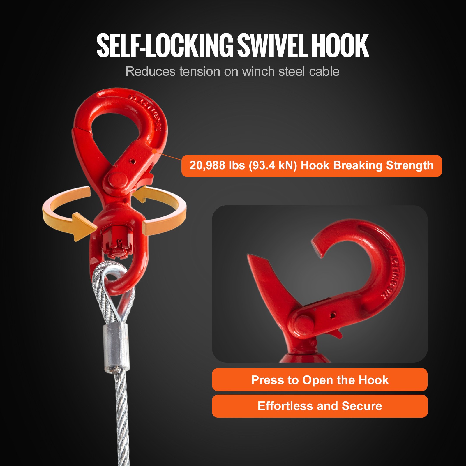 3/8"x75' Winch Cable Steel 15200lb Core Wire Rope Self Locking Swivel Hook