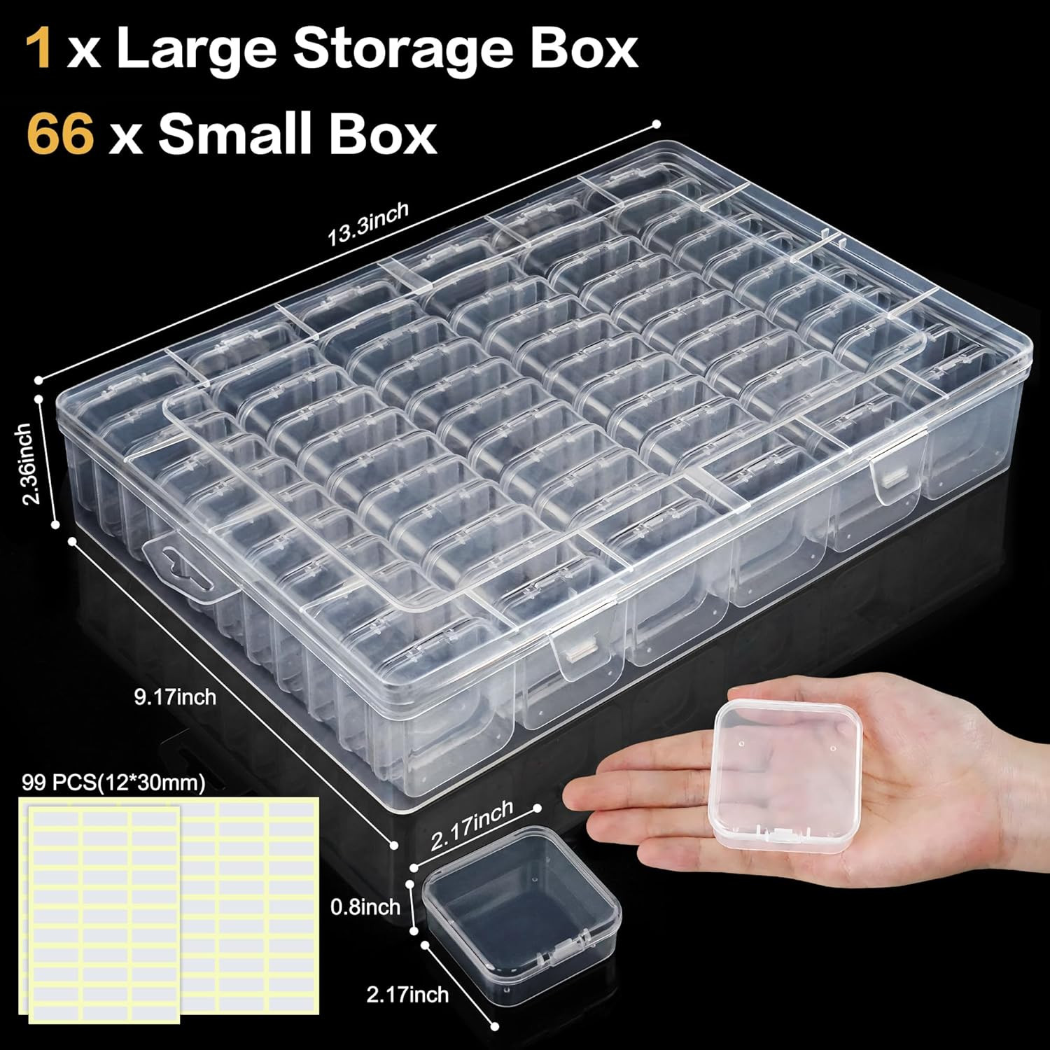 Large Bead Organizer Box, 66 Pcs Small Clear Storage Containers | Mini Bead Orga