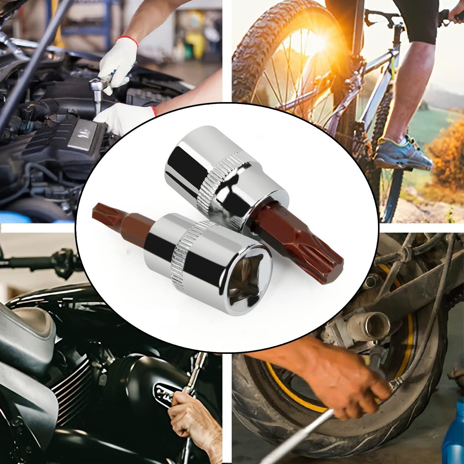 3PCS 3/8" Drive T30 Torx Bit Socket, S2 Steel Bits, T30, Silver, Dark Red