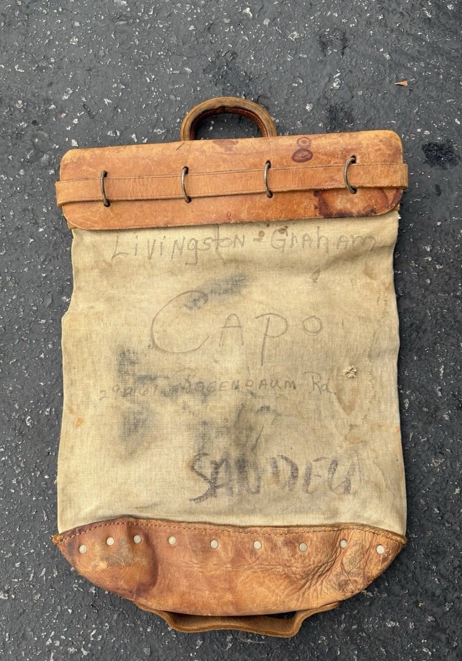 Vintage 1940s CANVAS LEATHER LOCKING MILITARY MAIL RAILROAD STYLE POUCH BAG