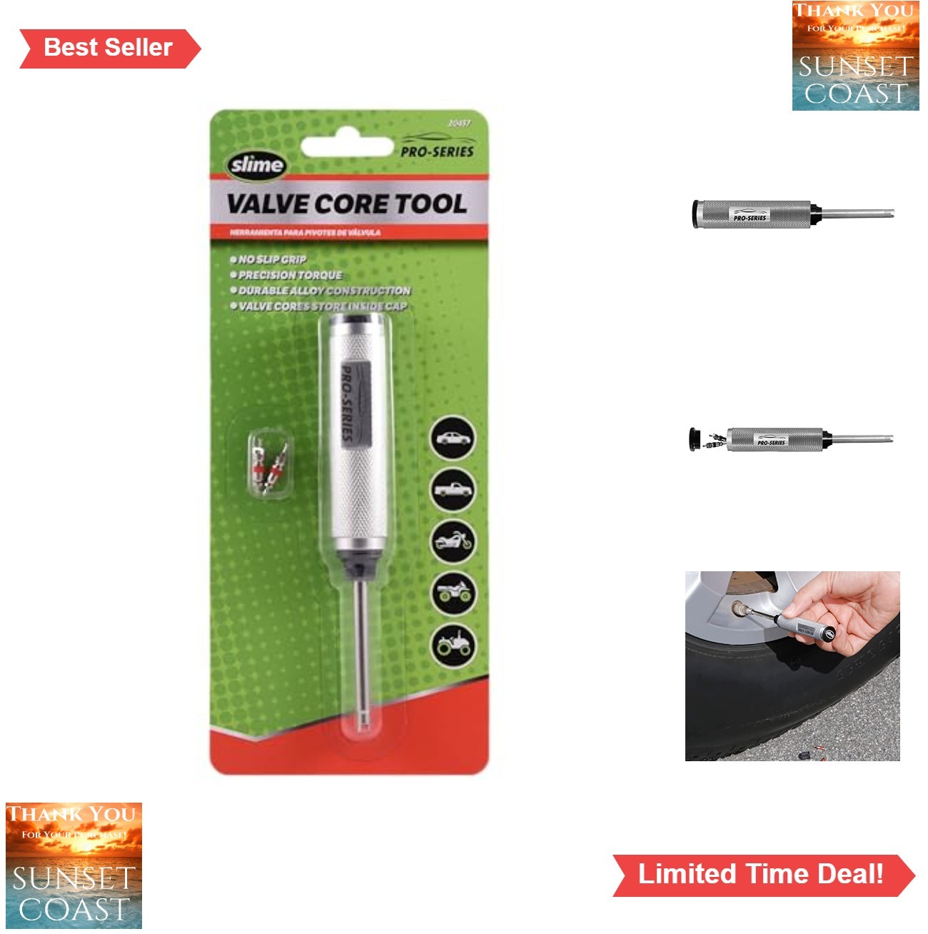 Valve Core Removal Tool 2 Schrader Cores Metal Ergonomic Grip Passenger Car