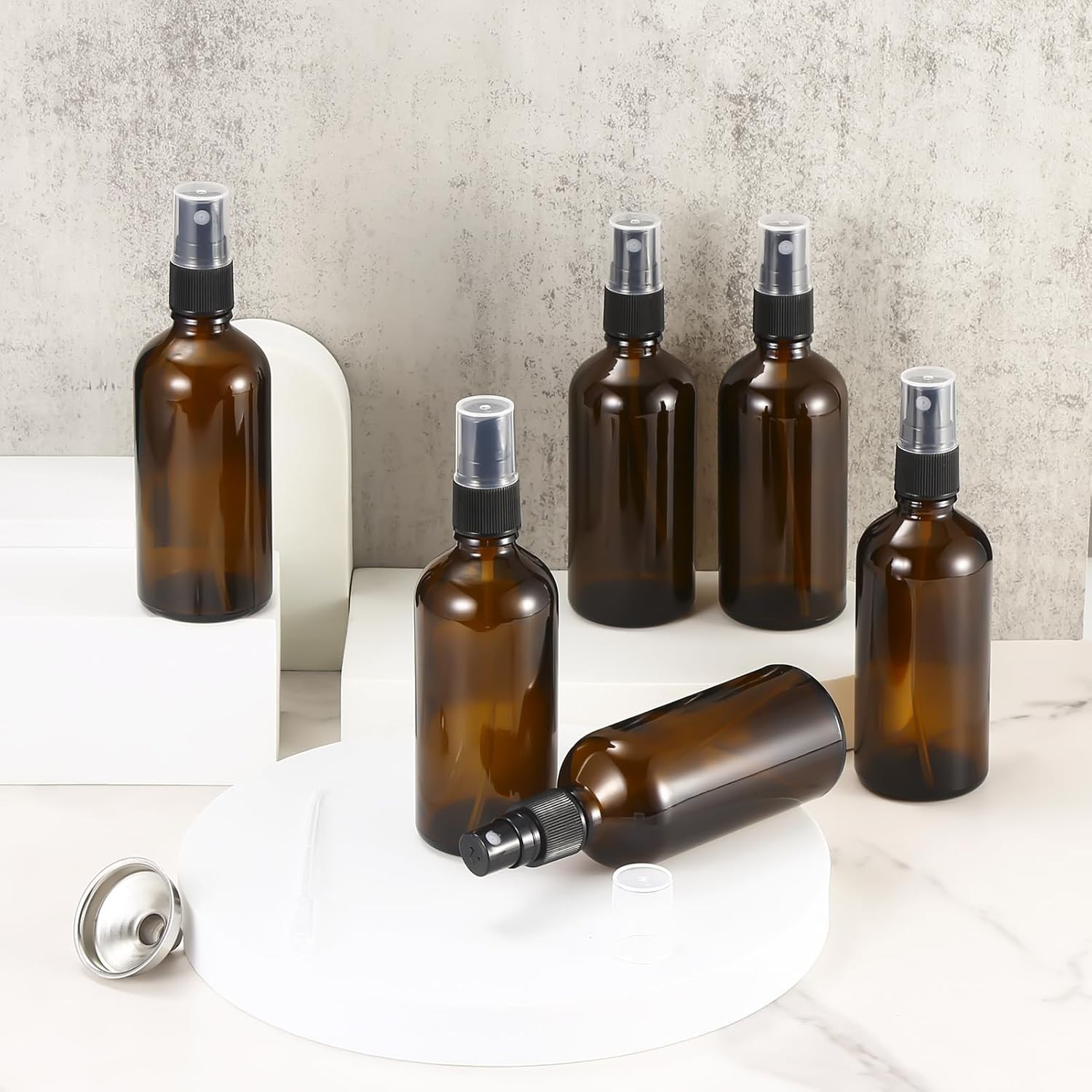 Versatile 100ml Refillable Amber Glass Spray Bottles - 3 Pack with Accessories