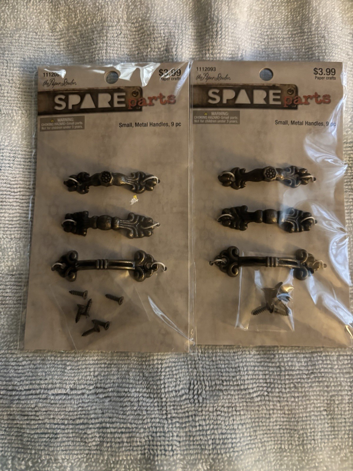 Paper Studio Spare Parts Small Metal Handles Set of 3 New Sealed