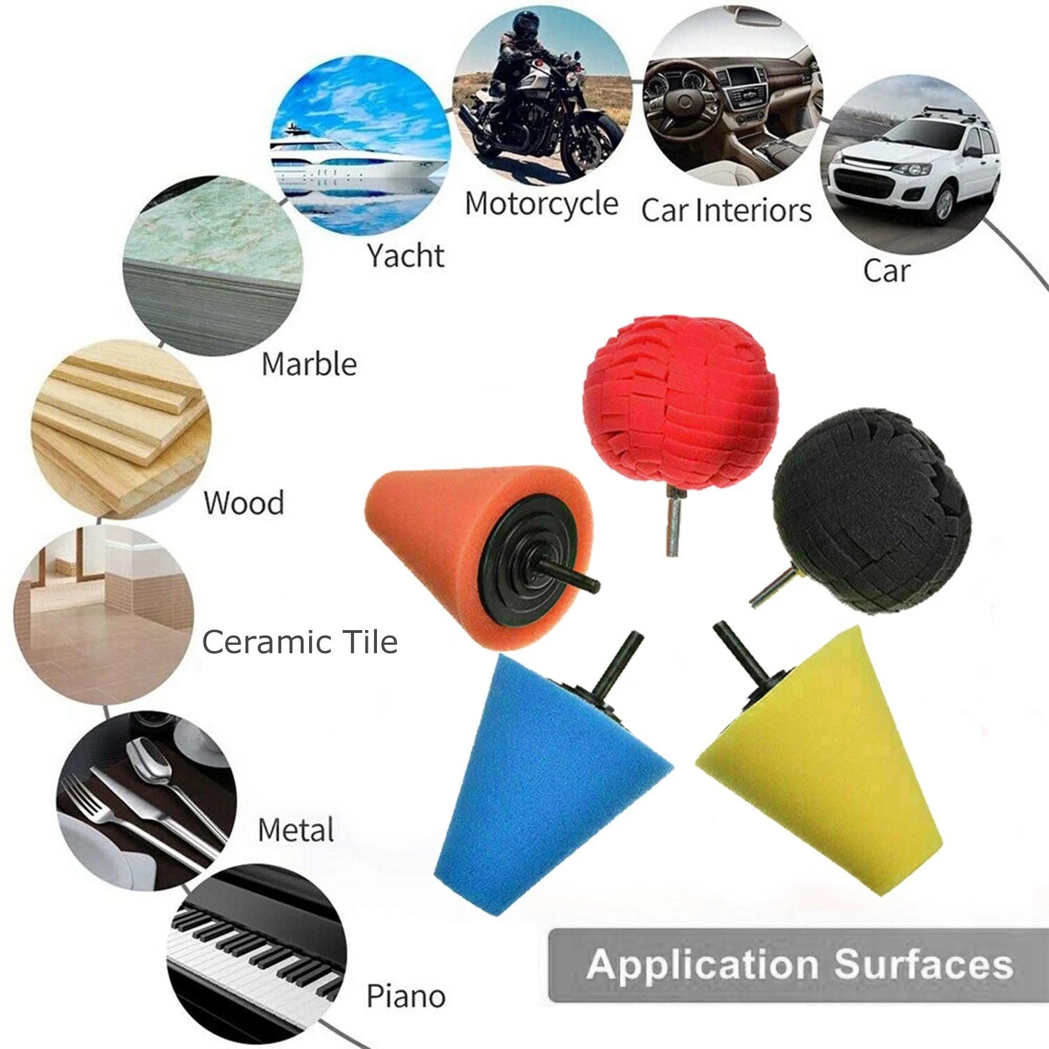Foam Drill Polishing Cone Ball Pads Kit Car Hub Waxing Buffing Wheel Polisher 5x