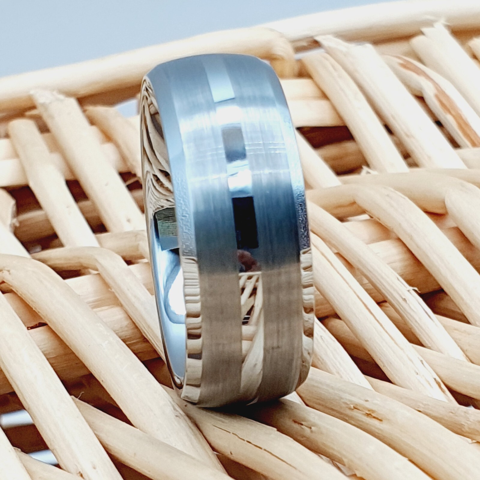 Double-Strip Silver Tungsten Wedding Ring Personalized 8mm Unique Style Band