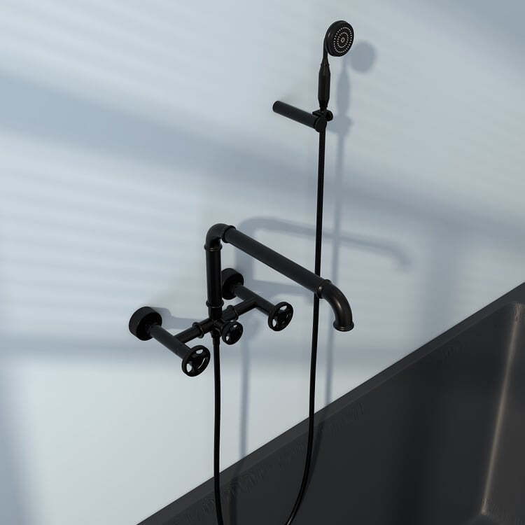 Industrial Pipe Wall Mounted Bathtub Faucet Hand Shower Solid Brass