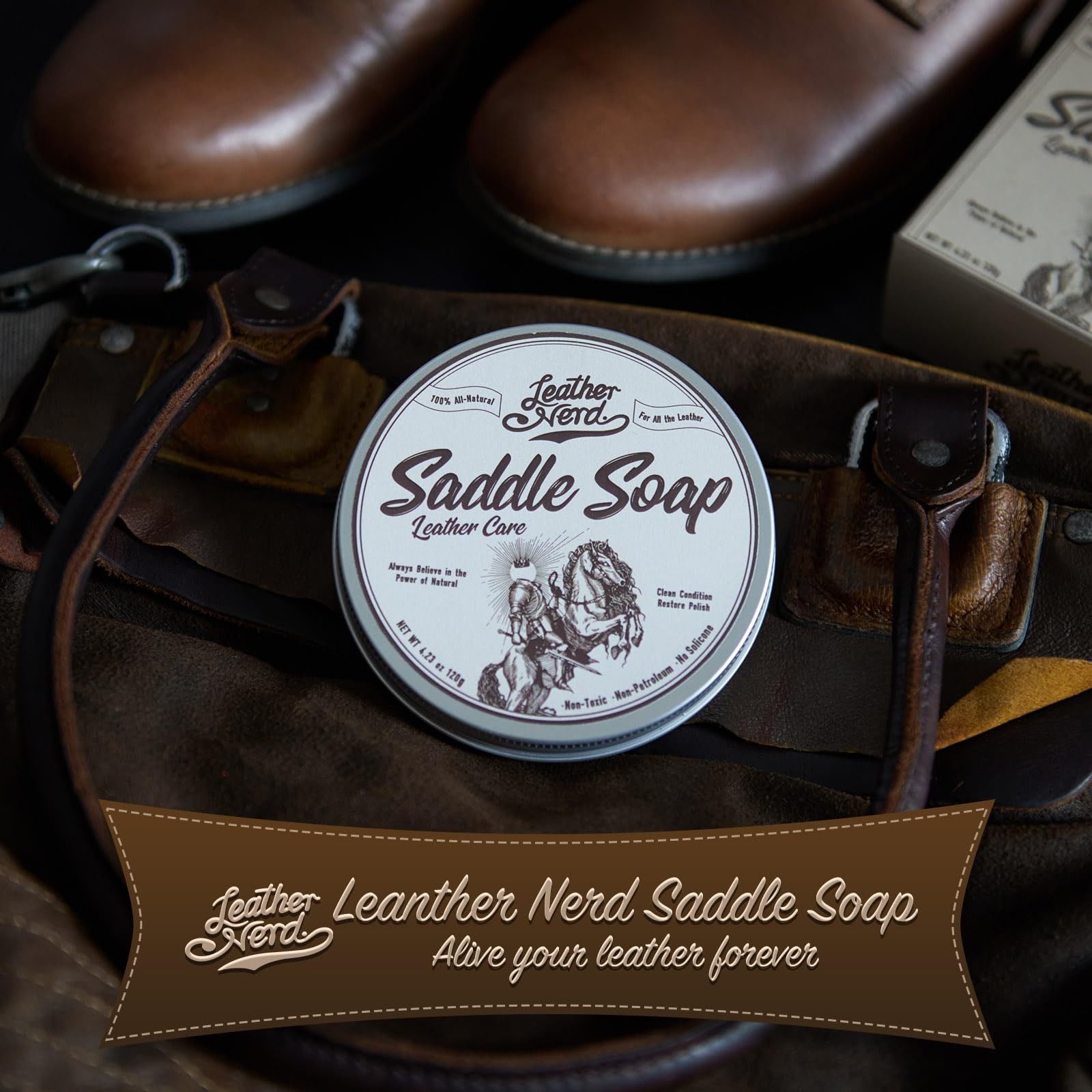 Saddle Soap for Leather, Leather Nerd 4.23 Oz Kit, White