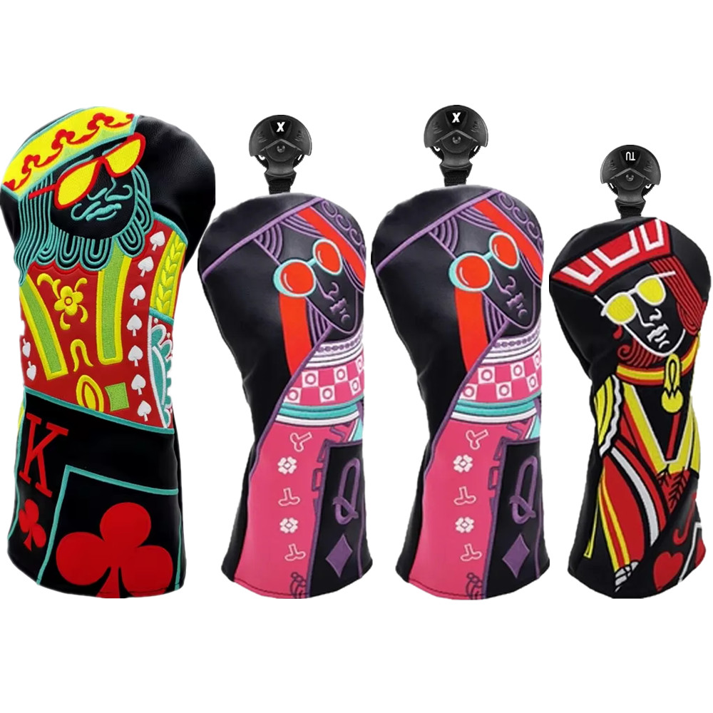 King Queen Jack Poker Card Golf Head Cover For Driver Fairway Wood Hybrid Club