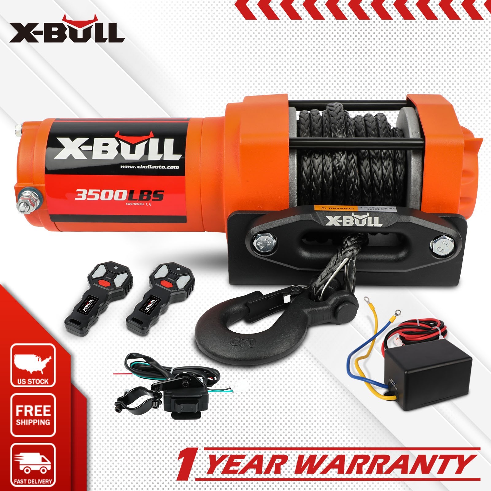 X-BULL Electric Winch 3500lbs 12V Synthetic Rope Wireless Remote Trailer ATV UTV