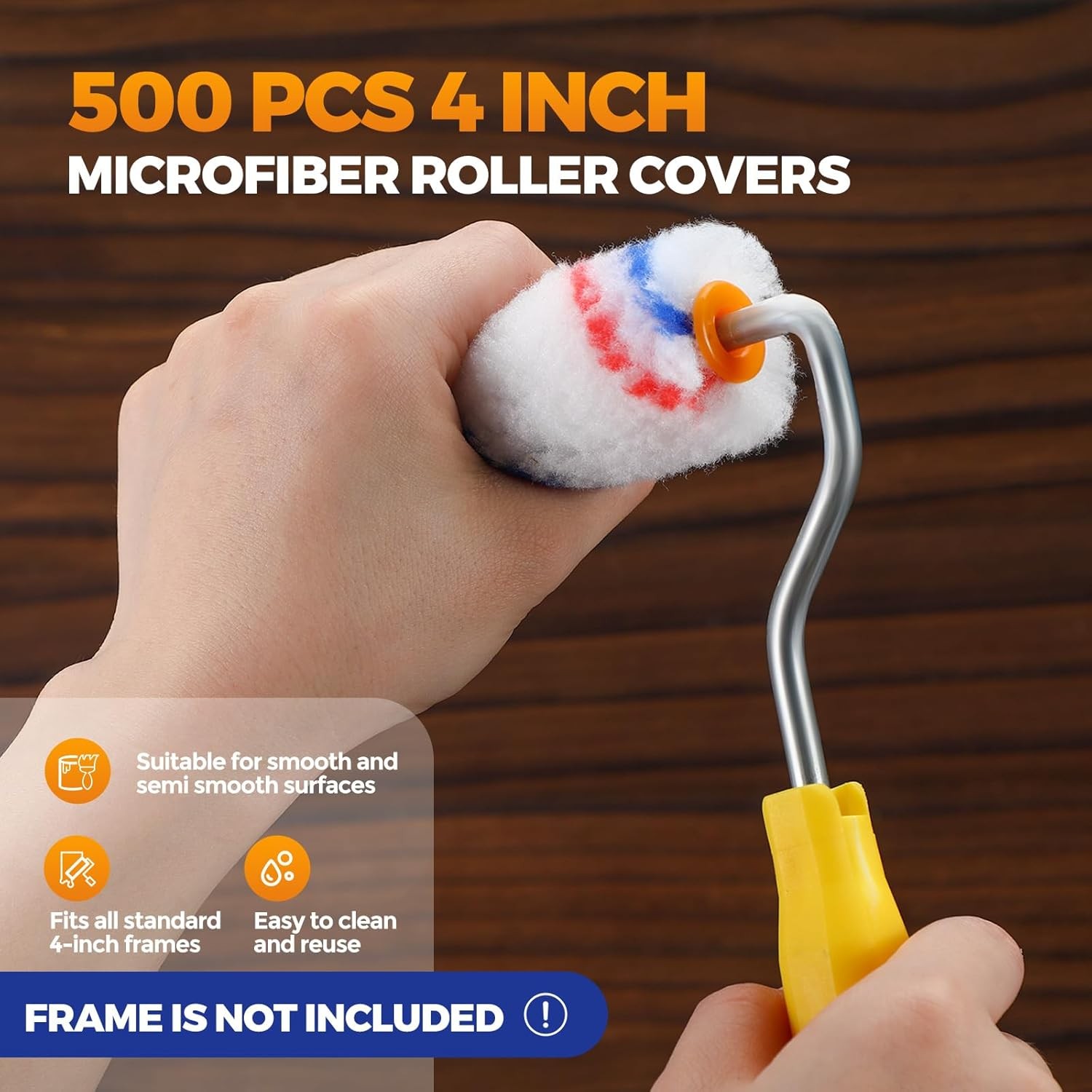 Leumoi 500 Pcs 4 Inch Paint Roller Mini Rollers Covers 1/2" Nap Red Blue