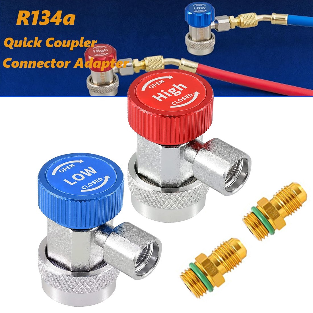 2Pcs A/C R134A Quick Coupler Connector Adapters High/Low Manifold Gauge Auto Set