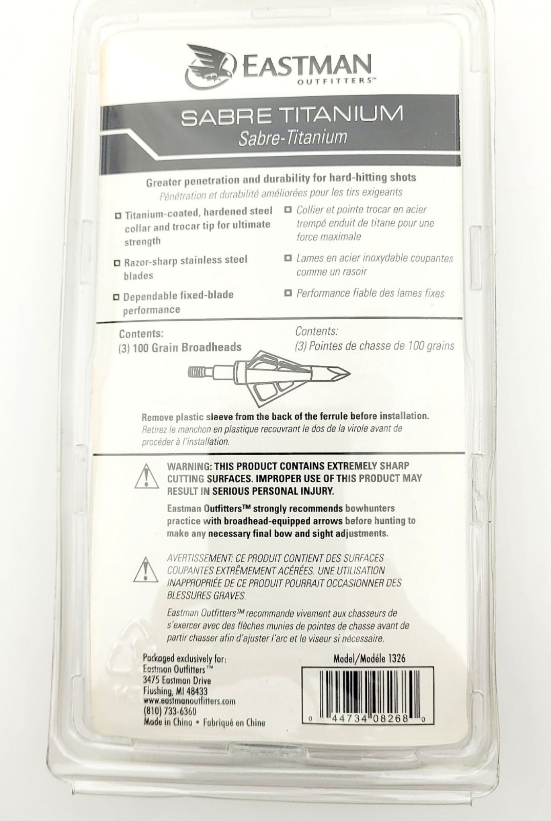 Eastman Outfitters Sabre-Titanium 3 Blade 100 Grain Broadheads New