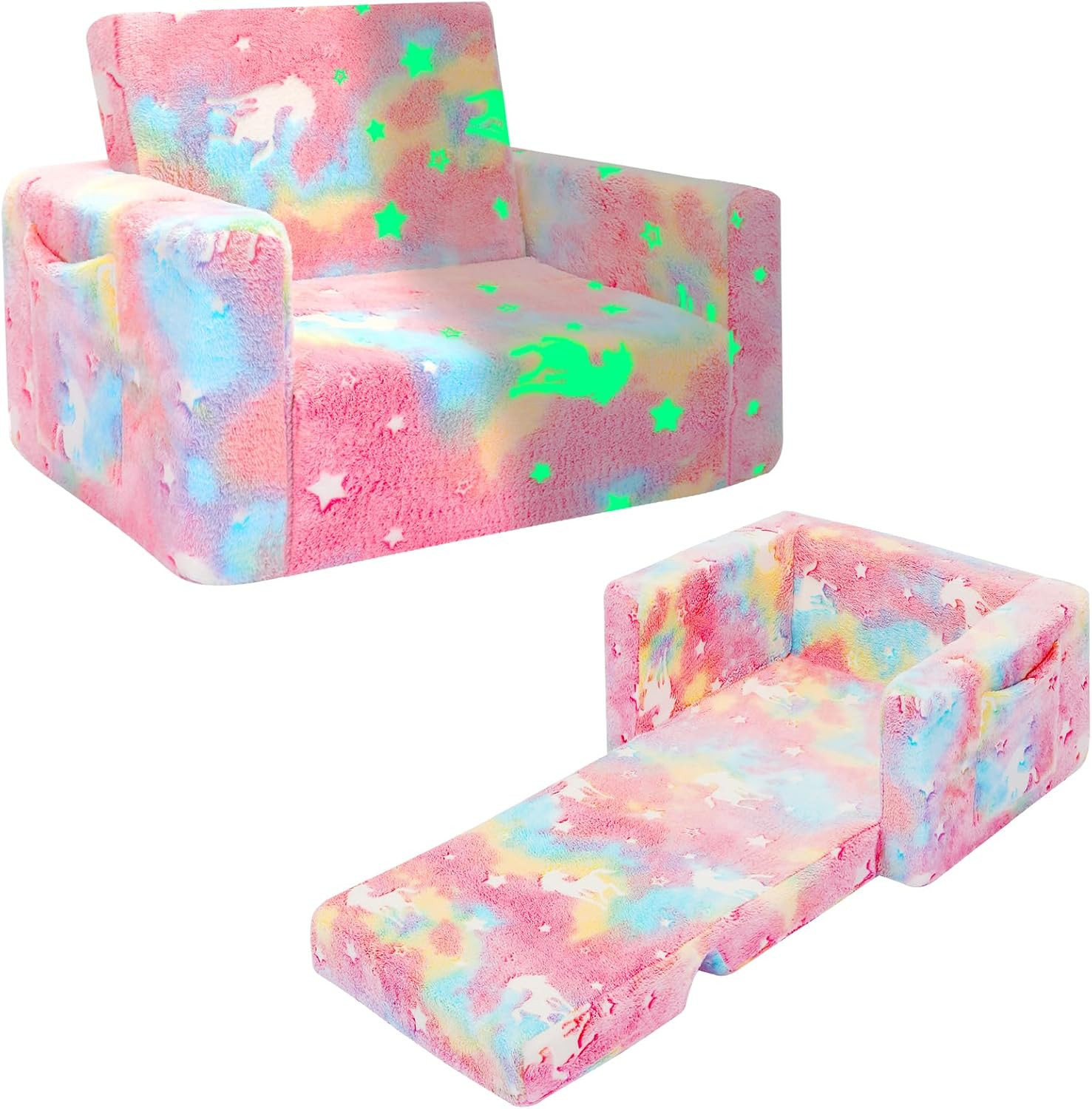 Kids Couch Toddler Chair Fold Out Kids Sofa Chair Convertible Sofa to Lounger Pu