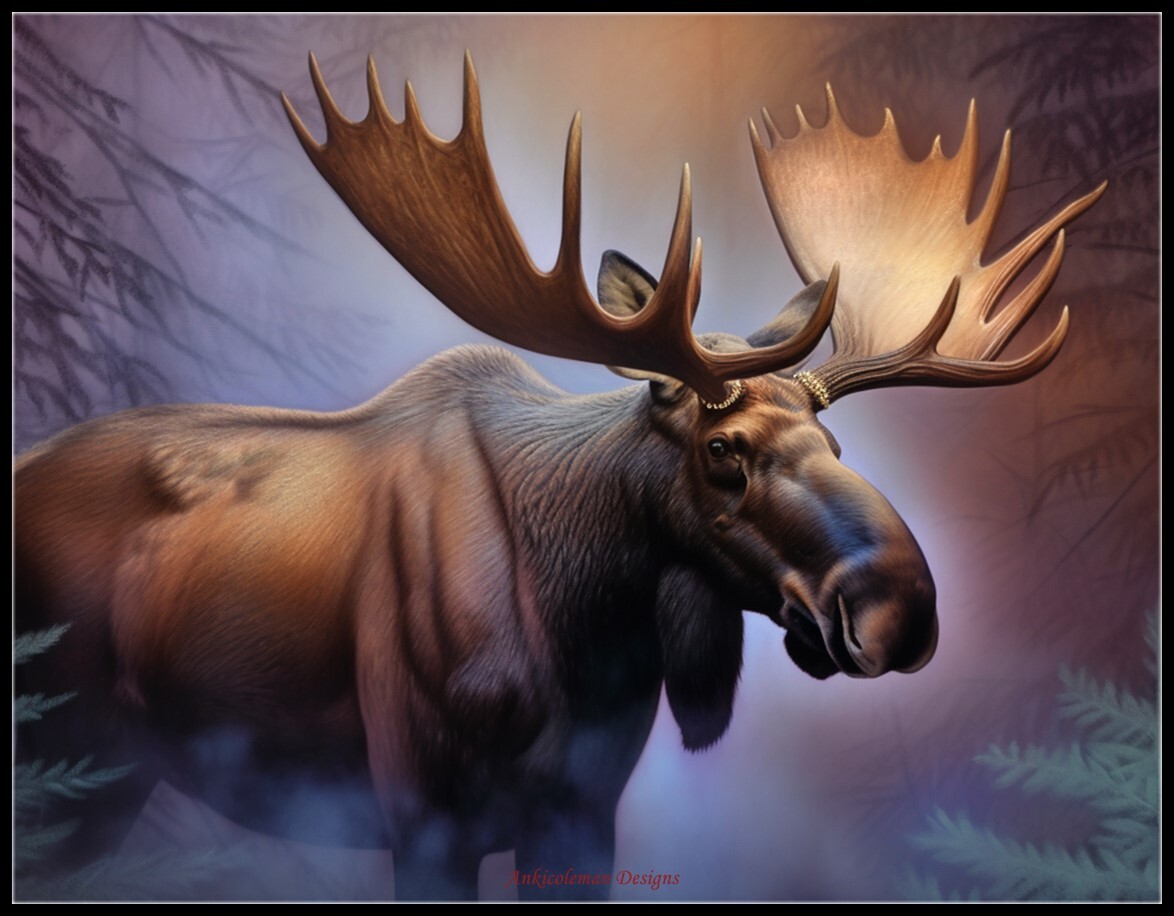 Moose in Mist 2 -  DIY Chart Counted Cross Stitch Pattern Needlework DMC Color