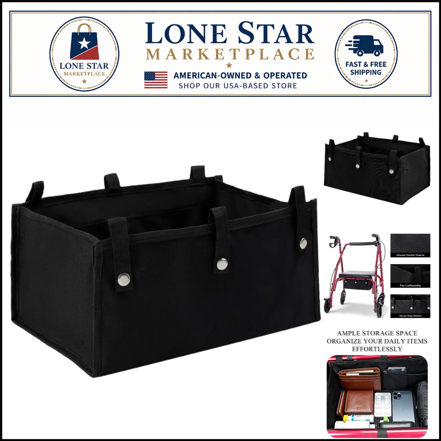 Large Under Seat Rollator Bag in Black - Convenient Storage for Mobility Users