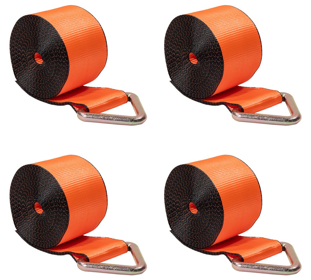 4PK Winch Straps 4"x30' High Abrasion Orange Tie Down w/Delta Ring WLL# 6670 lbs