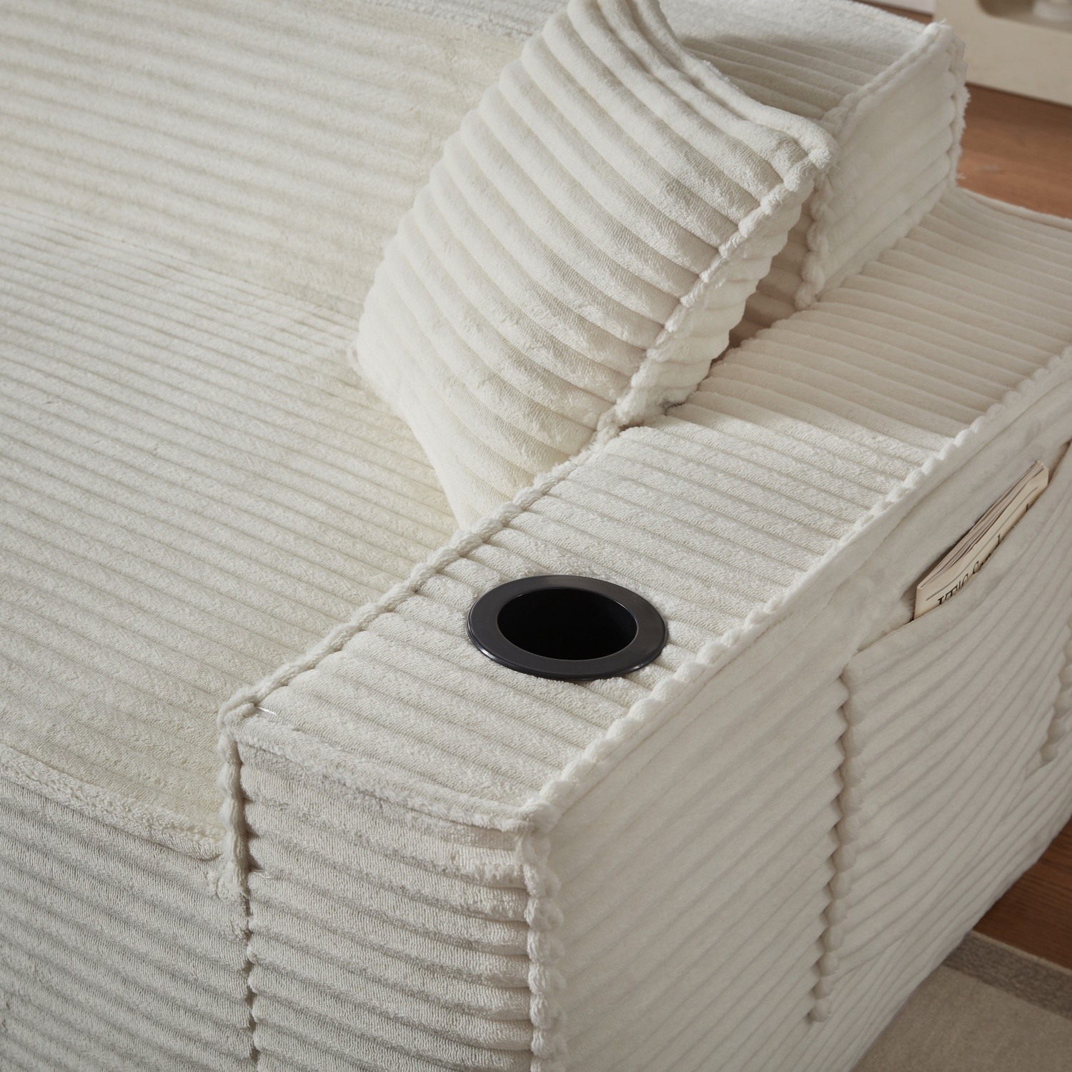 No Assembly Floor Chairs 1-Seater Corduroy Chair w/ 2 Cup Holders for Apartments
