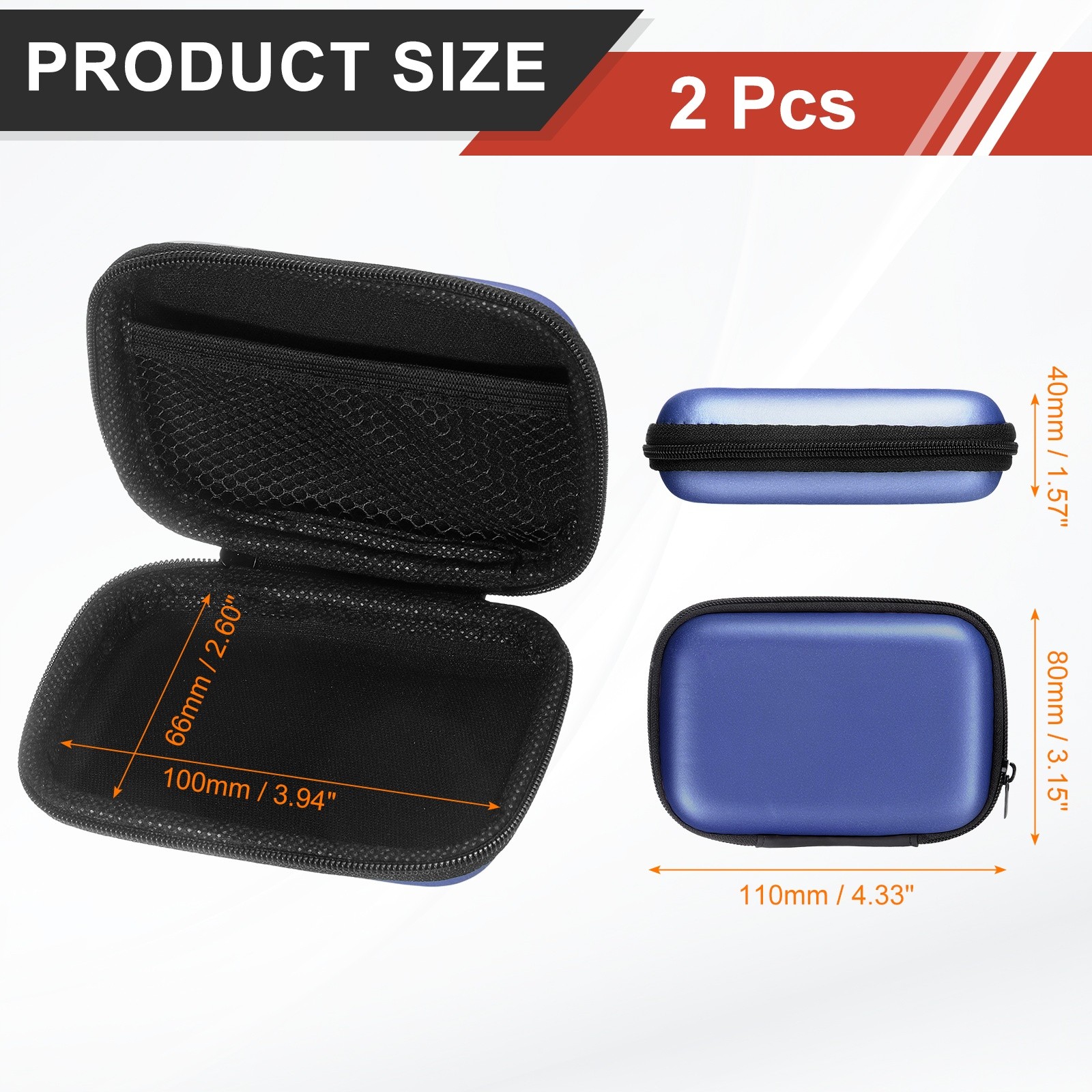 2Pcs Protective Travel Case Dark Blue Rectangle Small Hard EVA Case