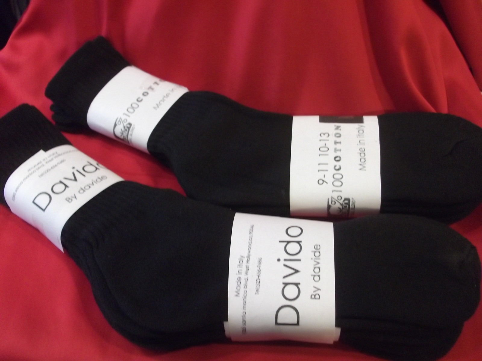 Mens socks crew made in Italy 100% cotton 6 pack white socks davido solid