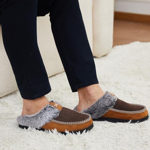 Men's Slip On Moccasin Slippers Memory Foam Fuzzy Slippers for Men 9-10 Navy