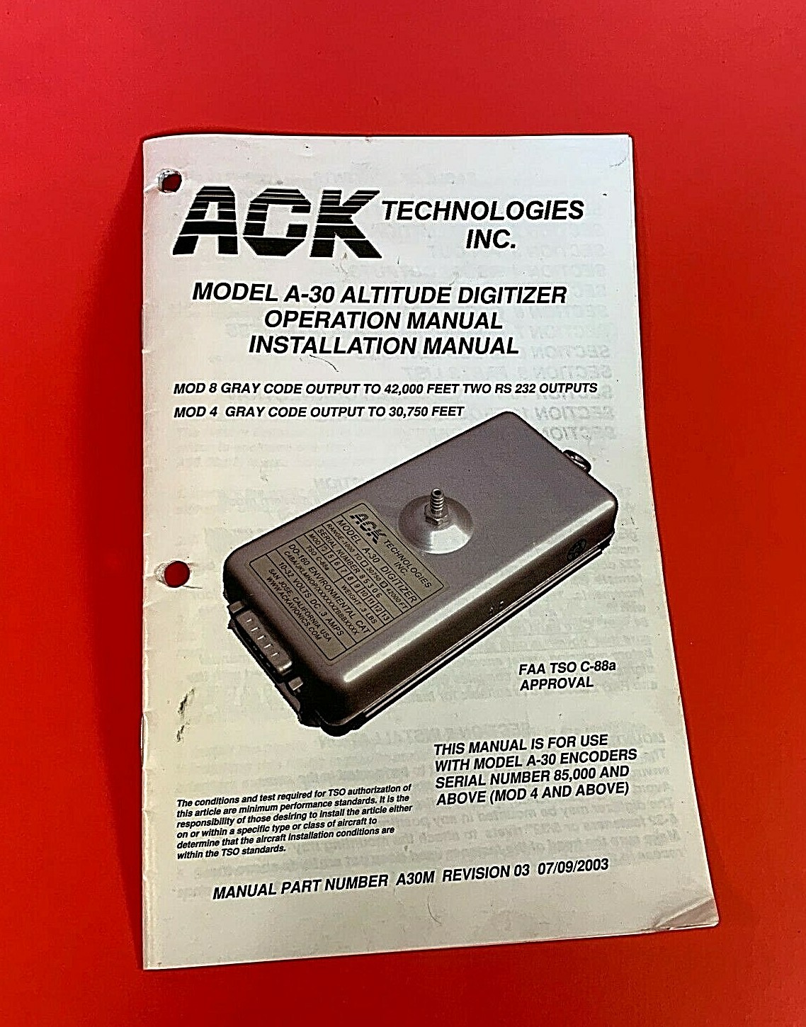 2003 ACK Technologies Model A-30 Altitude Digitizer Manual A30M Revision 3