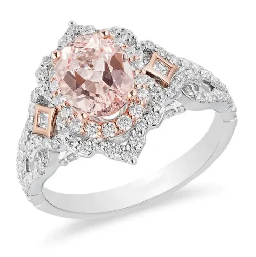 3/4 Ct Aurora Oval Morganite & Lab-Created Diamond Scallop Engagement Ring