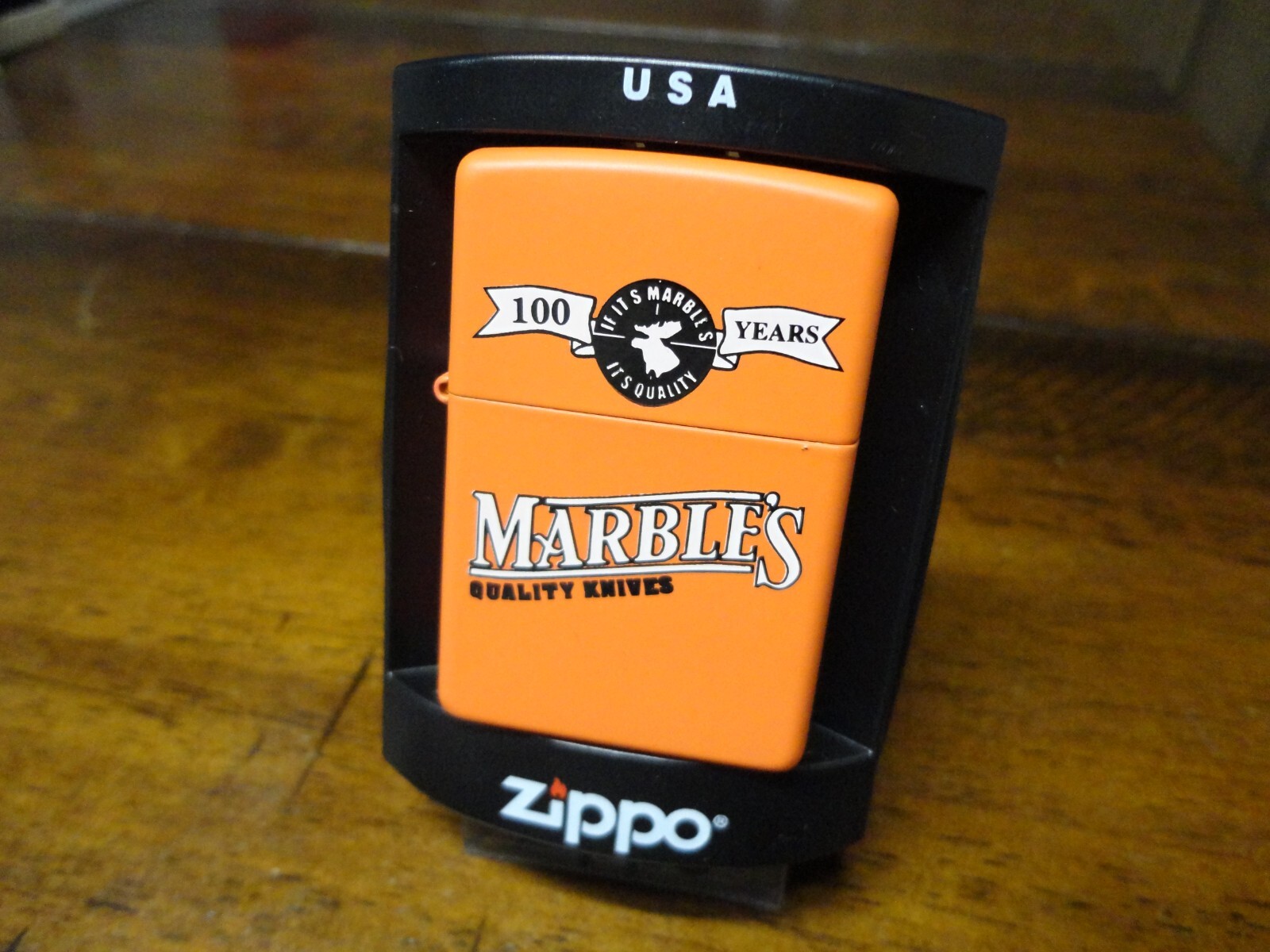 MARBLE'S KNIVES 100 YEARS ORANGE MATTE ZIPPO LIGHTER MINT IN BOX 2004