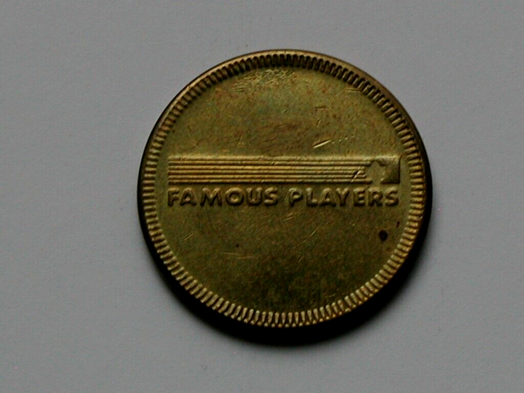 FAMOUS PLAYERS "Tech Town" Canada Brass Arcade Token with Thin Letters (Type)