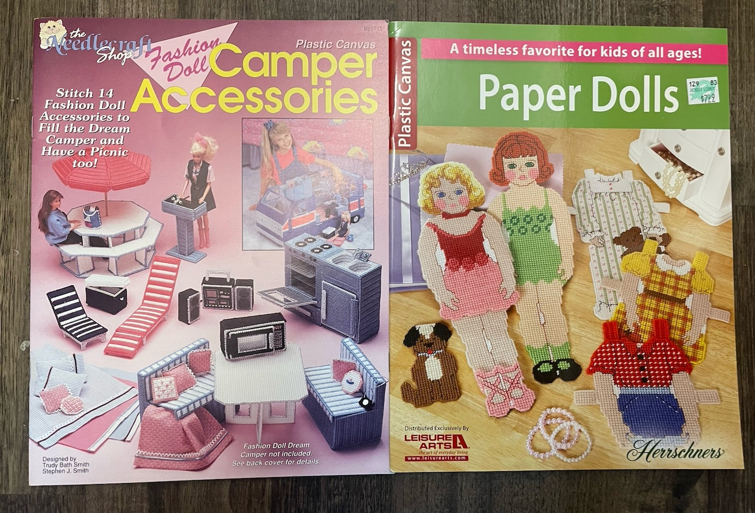 Lot 2 PLASTIC CANVAS books Paper dolls and fashion doll camper accessories