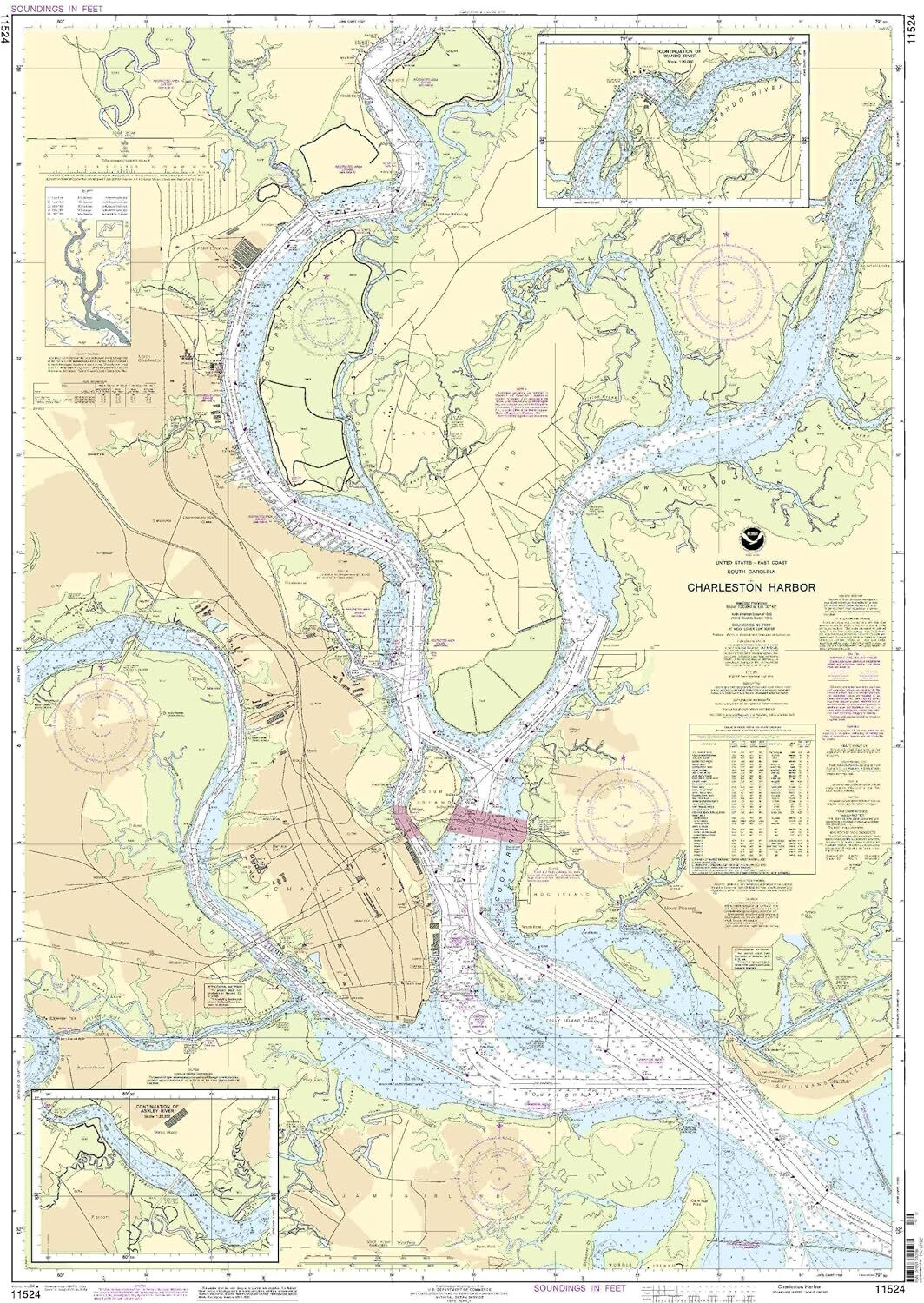 NOAA Chart 11524 Charleston Harbor 53rd Edition Nautical Navigation Map