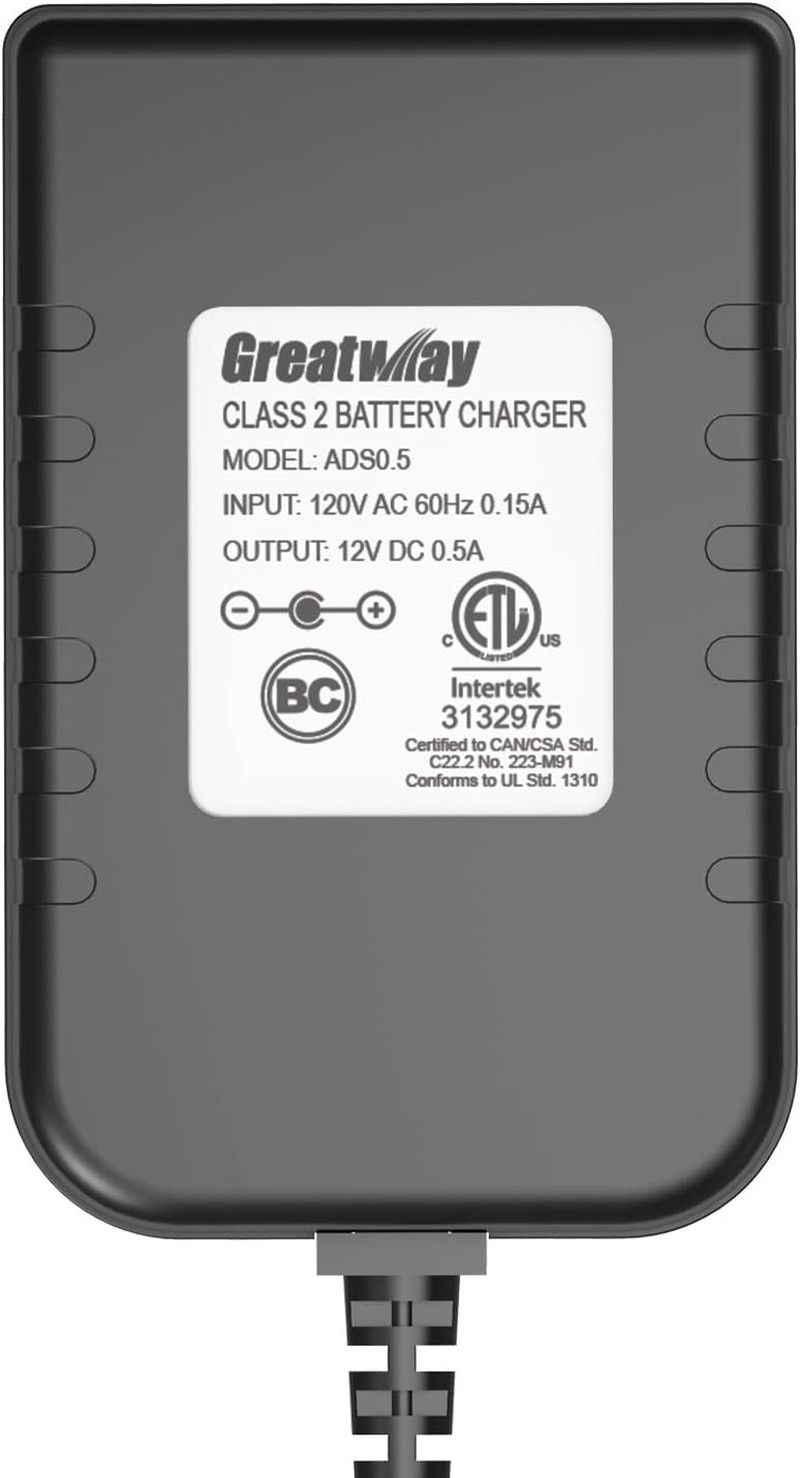 Battery Charger 12V 0.5A Class 2 Replacement Power Supply ETL Certified