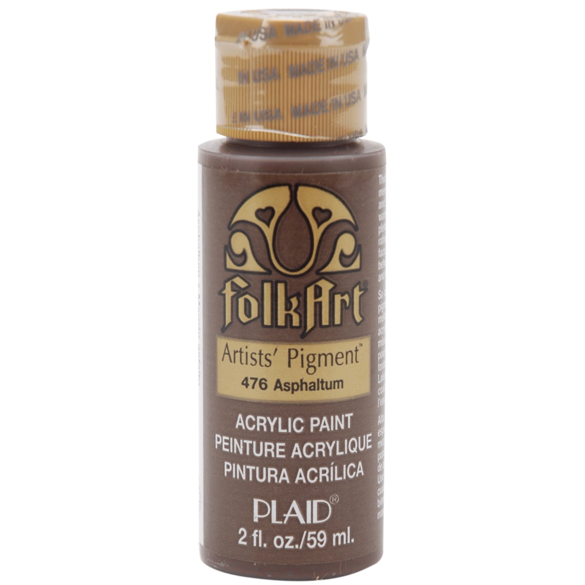 Plaid:Craft FA-476 FolkArt Acrylic Paint 2oz-Asphaltum Artist Pigment (6Pk)