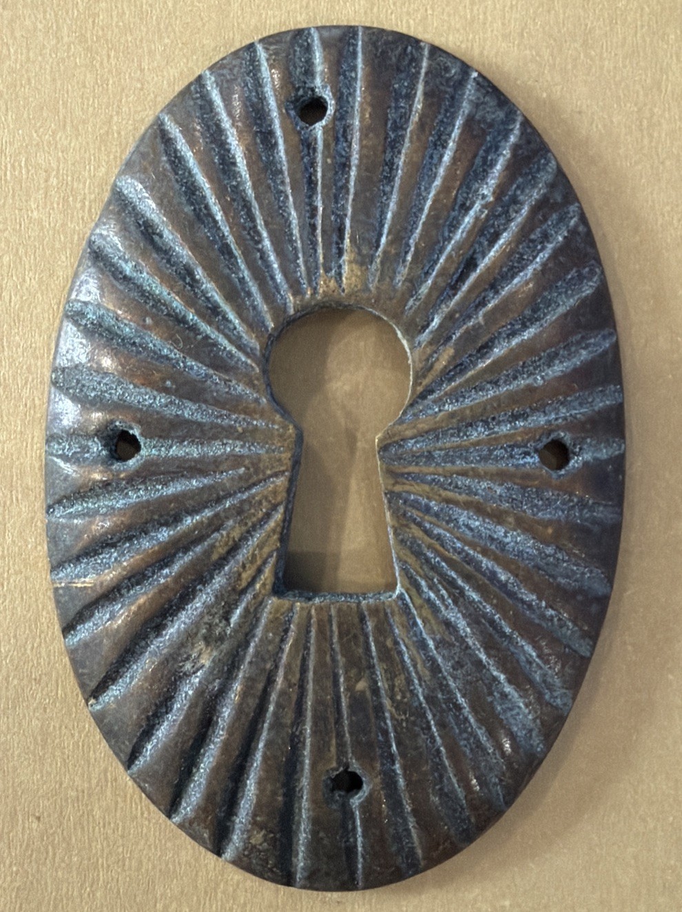 Vtg/MCM Keyhole Escutcheon Plate Matahari Sunburst Fluted Design Zamak Very Rare