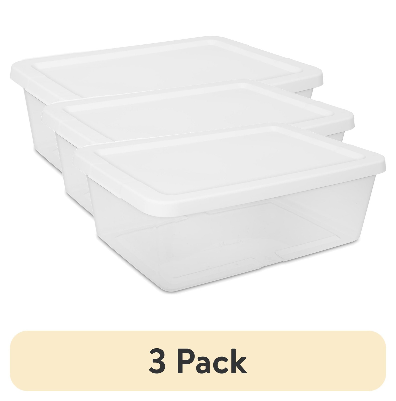 3-Pack 12 Quart Clear Storage Bins, Snap-On Lid, White