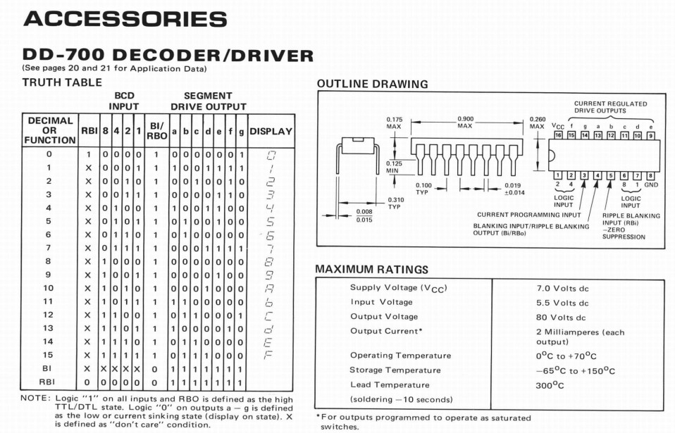 BECKMAN SPERRY RAND - DD700 - IC. Opto Display Driver with Decoder, 16 Pin DIP.