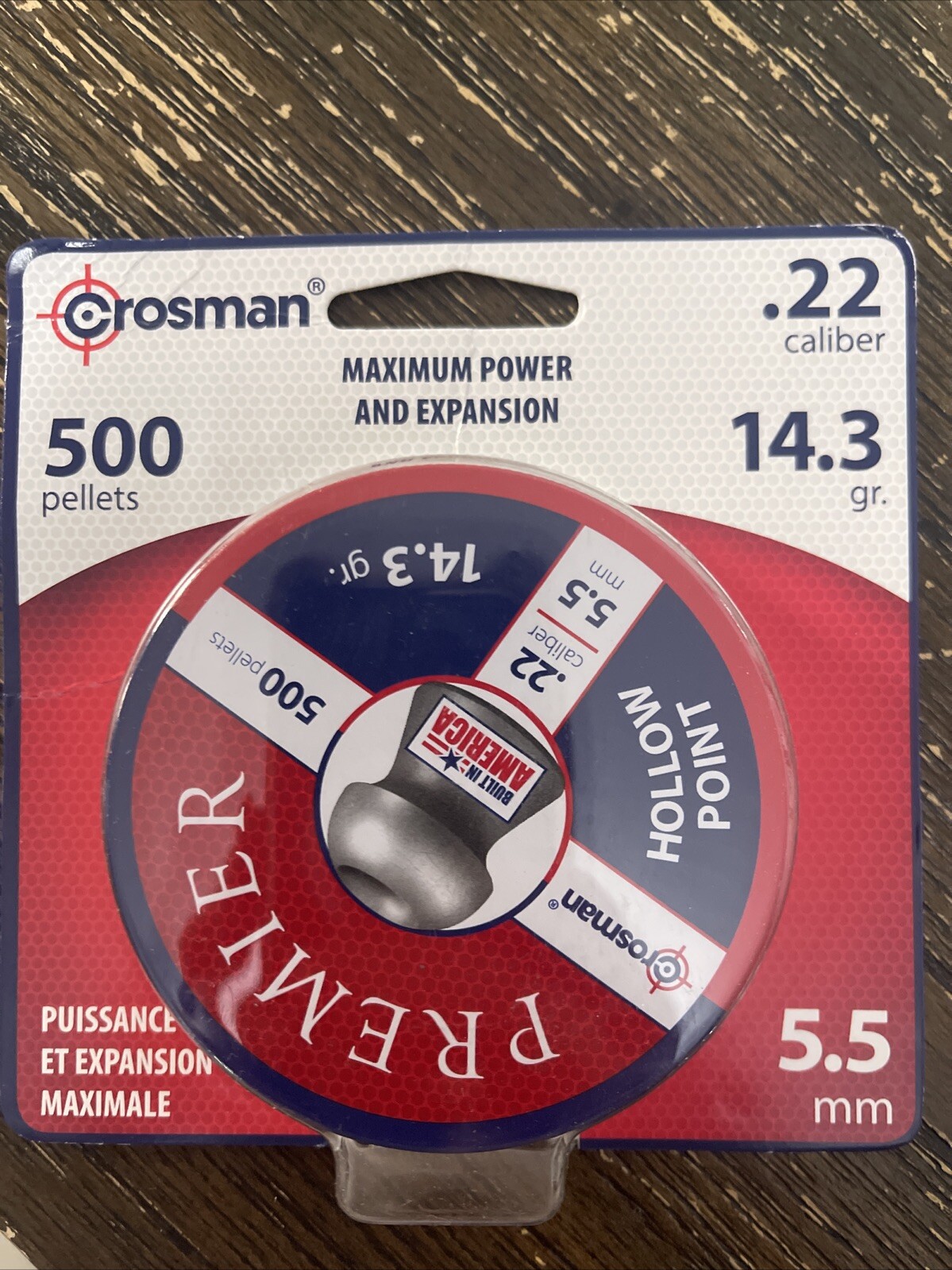 Crosman .22 Premier Hollow Point Pellets for Air Guns 14.3 gr-5.5mm 1-Pack - 500