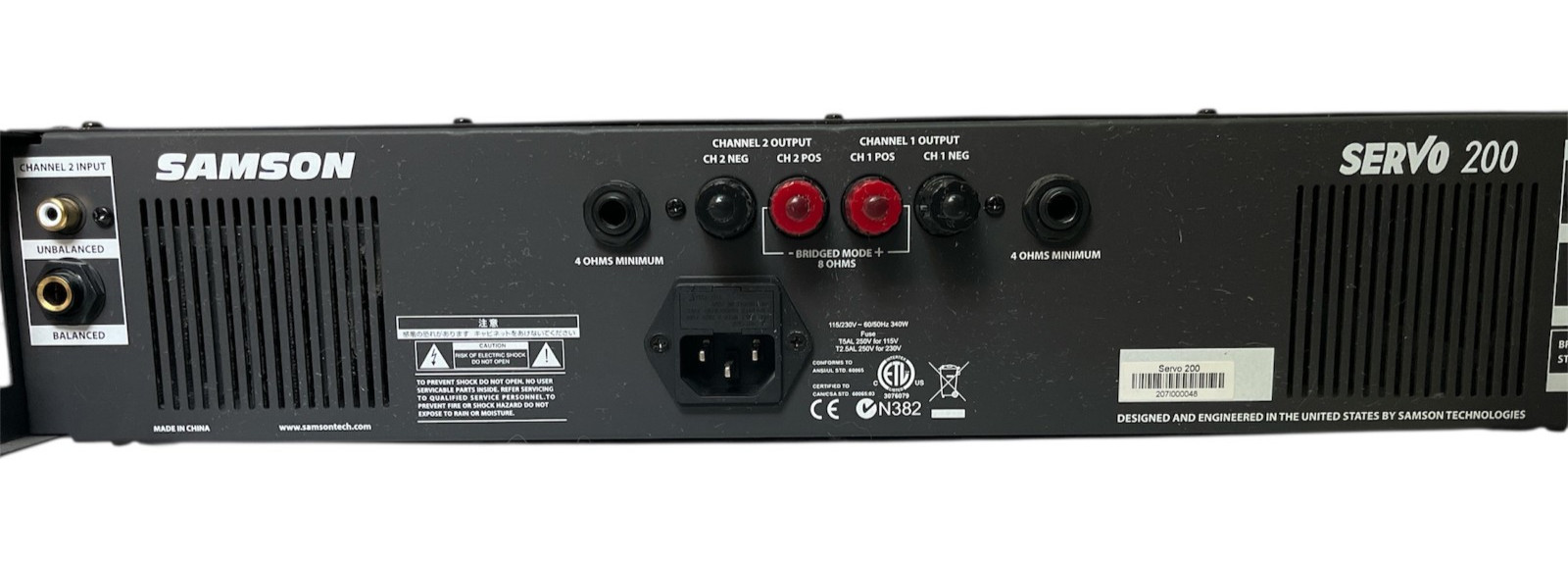 SAMSON Servo 200 2-Channel 200W Class A/B Rackmount Power Amplifier