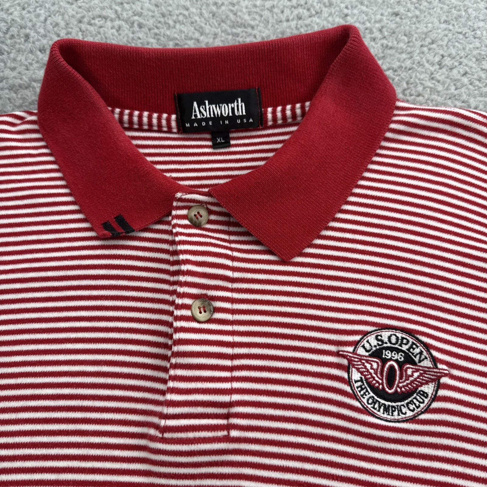 1998 US Open Polo Golf Shirt Mens XL Olympic Club S/S Red White Stripe Cotton